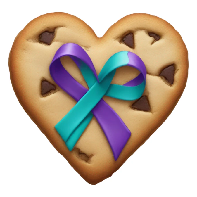 Cookie heart with teal purple awareness ribbon sticker