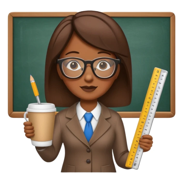 Tall coffee cup, holding a ruler, dressed as a teacher sticker