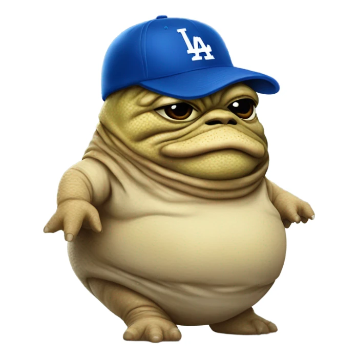 Jabba the Hutt with an LA dodgers hat sticker