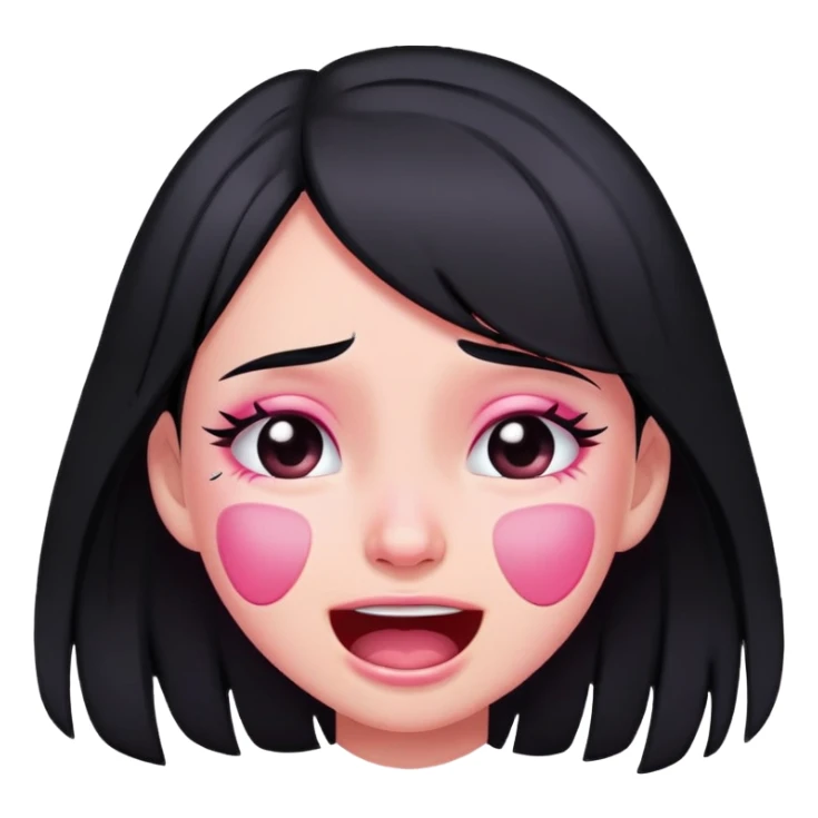 pink crying and laughing black-haired girl sticker
