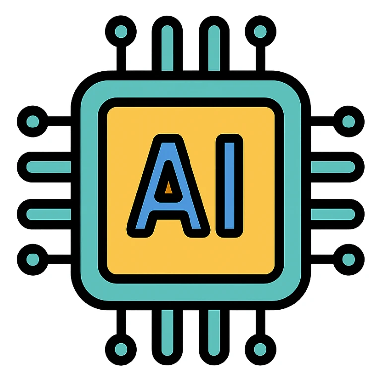 AI symbol as a modern icon, clean lines, minimal, tech-inspired sticker