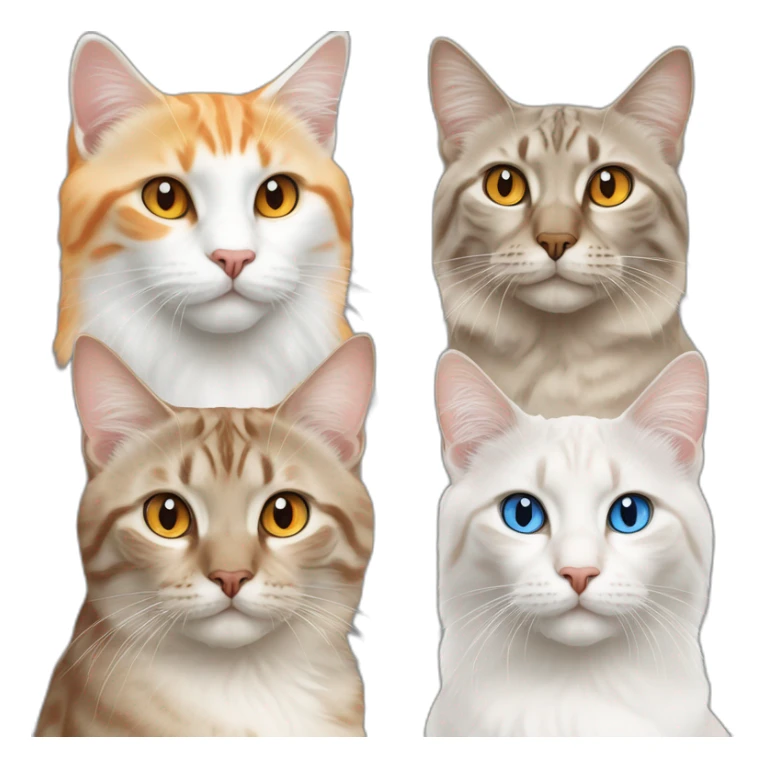 three cats, 1 cat lynx point with blue eyes 1 cat orange and white with yellow eyes 1 cat all orange with orange eyes sticker
