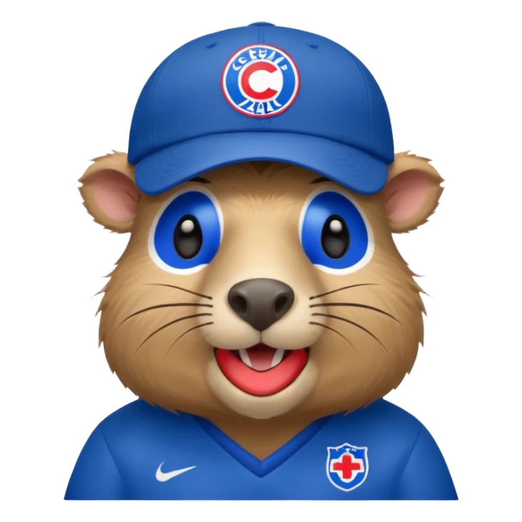 Capibara with a cruz azul soccer logo in a cap sticker