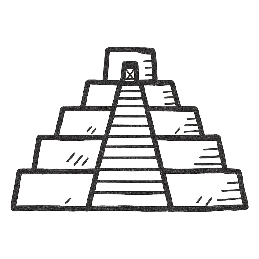 ziggurat, ancient Mesopotamian stepped pyramid, hand-drawn black outline style sticker