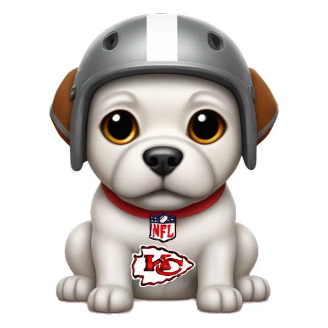 dog with a kansas chiefs helmet sticker