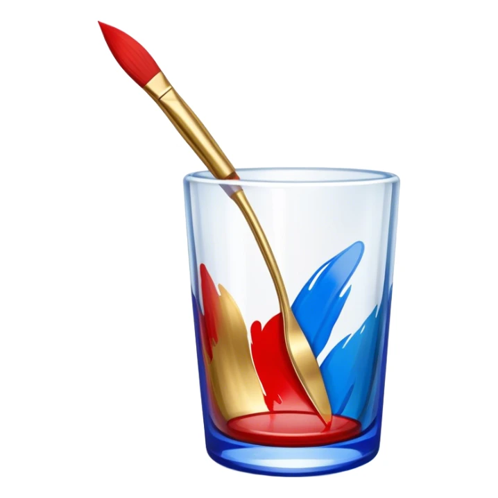 Glass painting icon, hand-painted vibrant patterns on a glass surface with visible bold brushstrokes, no liquid inside the glass object, bright colors like red, blue, and gold, visible fine paintbrush, minimalistic style, clean lines, transparent background. sticker