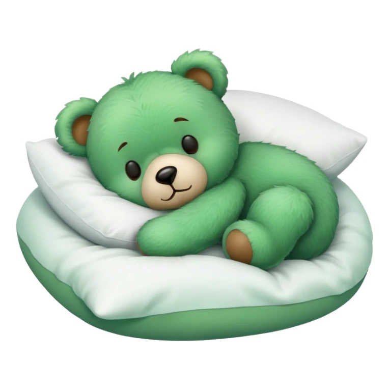 Cute Green fluffly teddy bear sleeping on a White pillow sticker