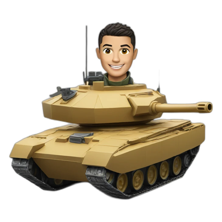 Miniature Cristiano Ronaldo rides tank sticker