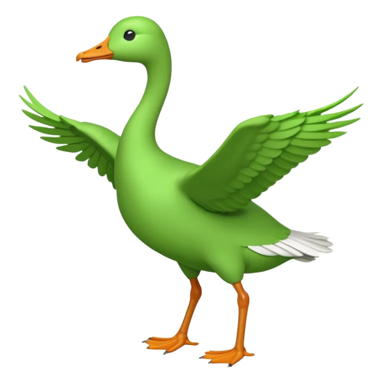 "Running goose emoji with long neck and two legs, all bright green #39C700. Wings must be tightly folded against the body—no flapping, no spread wings, no movement." sticker