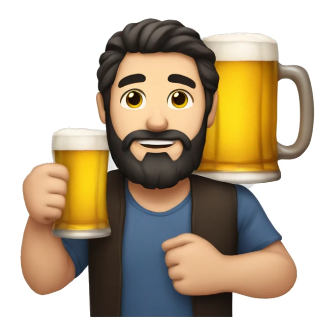 guy with dark hair and beard holding a large mug of beer  sticker