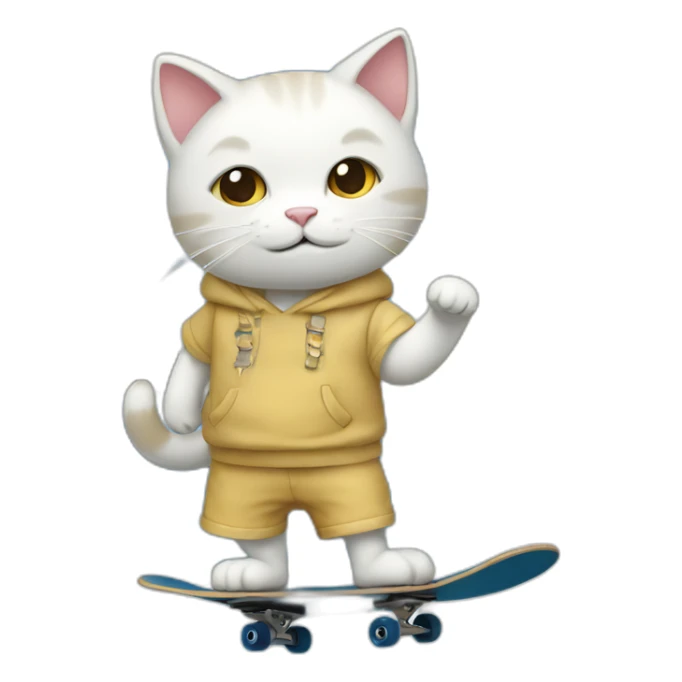 Skirt wearing white cat fall on sky with skateboard to sea sticker