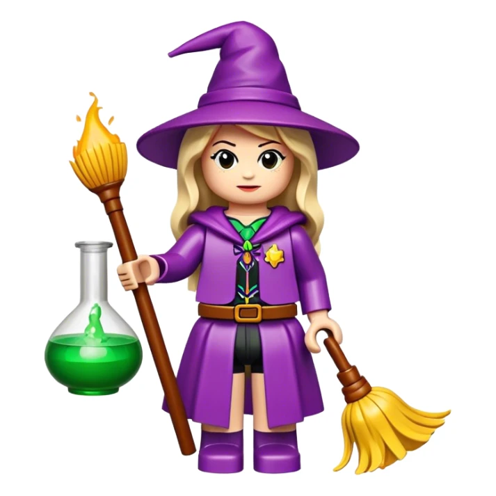 A lego girl with  potion and a broom sticker