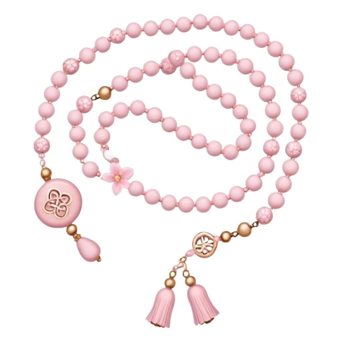 Light pink Muslim prayer beads with sakura design sticker