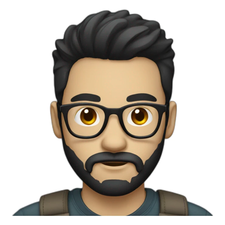 hipster with black hair, default user color, wearing a name badge sticker