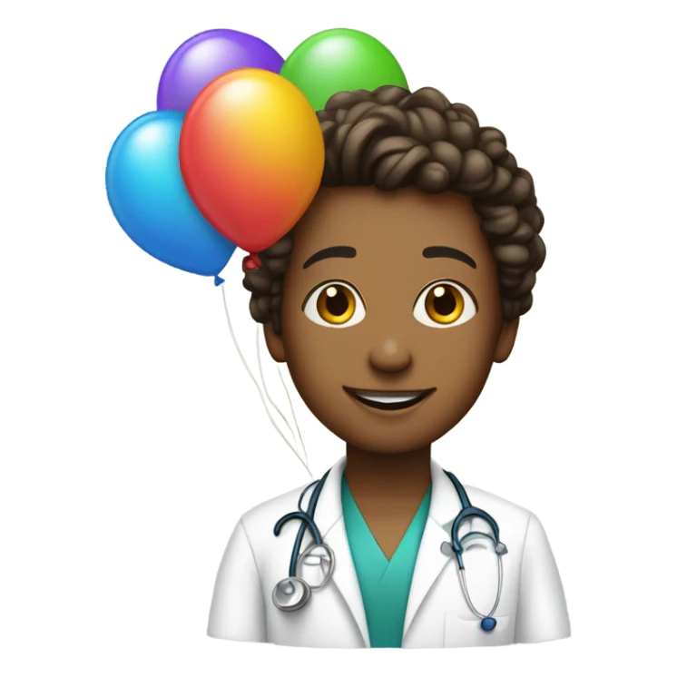 Young medical student with a sthetoscoe and a birthday cake and baloons sticker