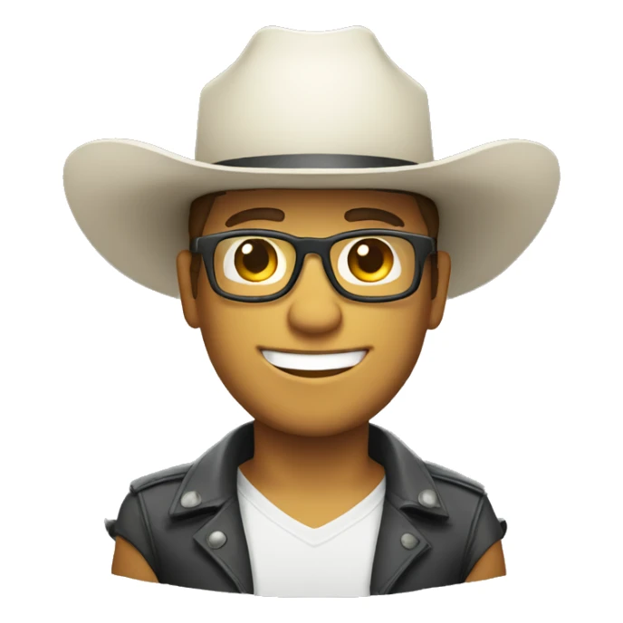 Smile rancher with glasses and white cowboy hat sticker