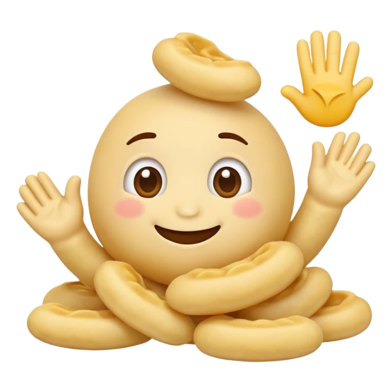An emoji cartoon gnocchi waving with a tiny smile. Have it say gnocchi too sticker