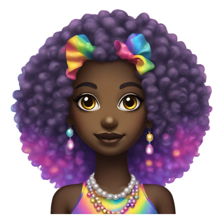 Lisa frank dark skin girl with rainbow Afro with pearls sticker