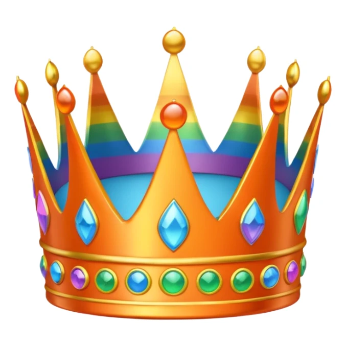 an orange colored 3d crown with rainbow accents sticker