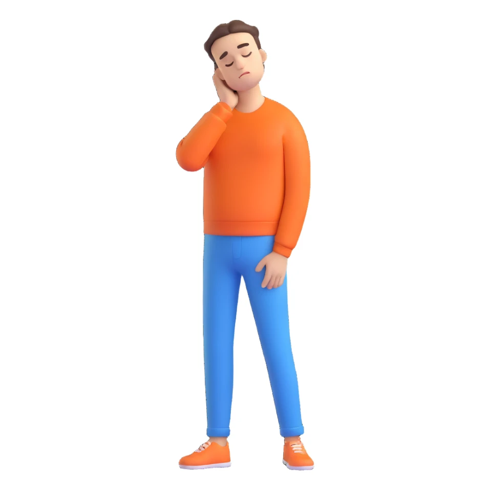 a man standing but sleeping, head drooping, eyes closed, relaxed posture sticker