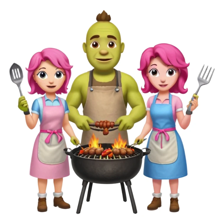 Shrek is grilling shashlik with Luntik and Pinkie Pie. sticker