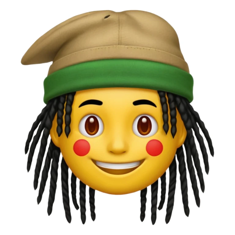 Yellow smile emoji with black dreads and a hat split vertically with three parts with red at the top yellow in the middle and green at the bottom sticker