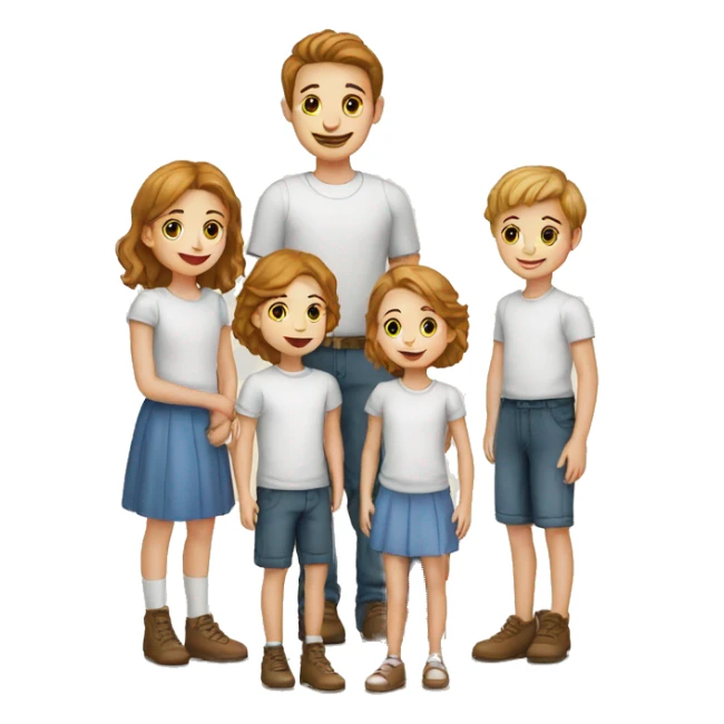 family five children European white sticker
