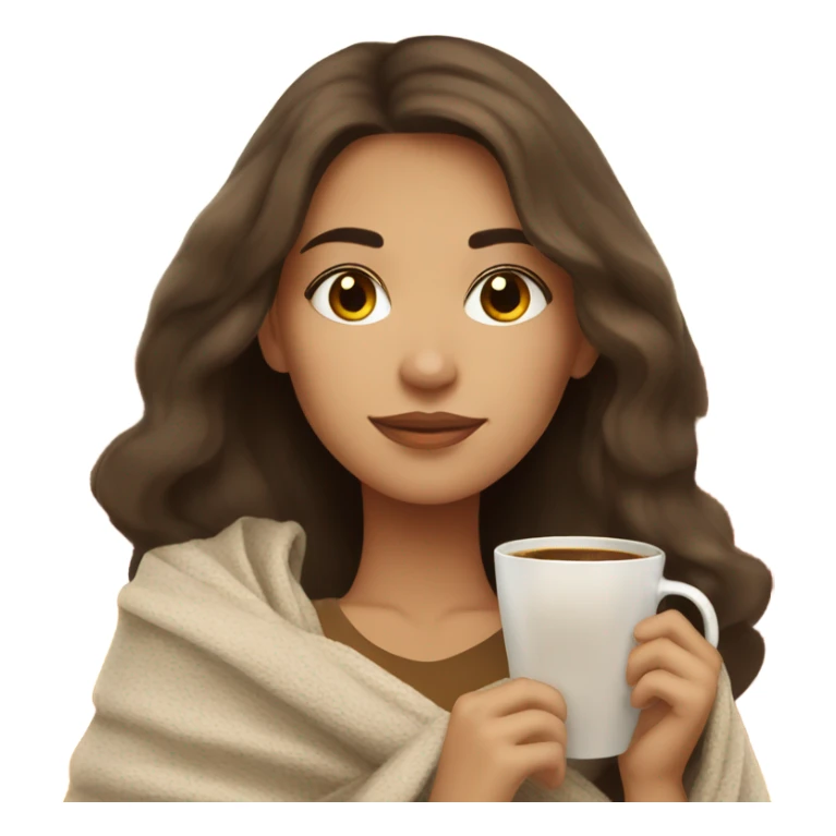 Brunette girl autumn with blanket and coffee sticker
