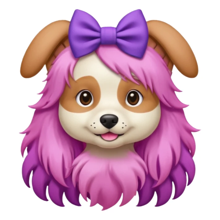 dog with pink long hair and purple bow on head sticker