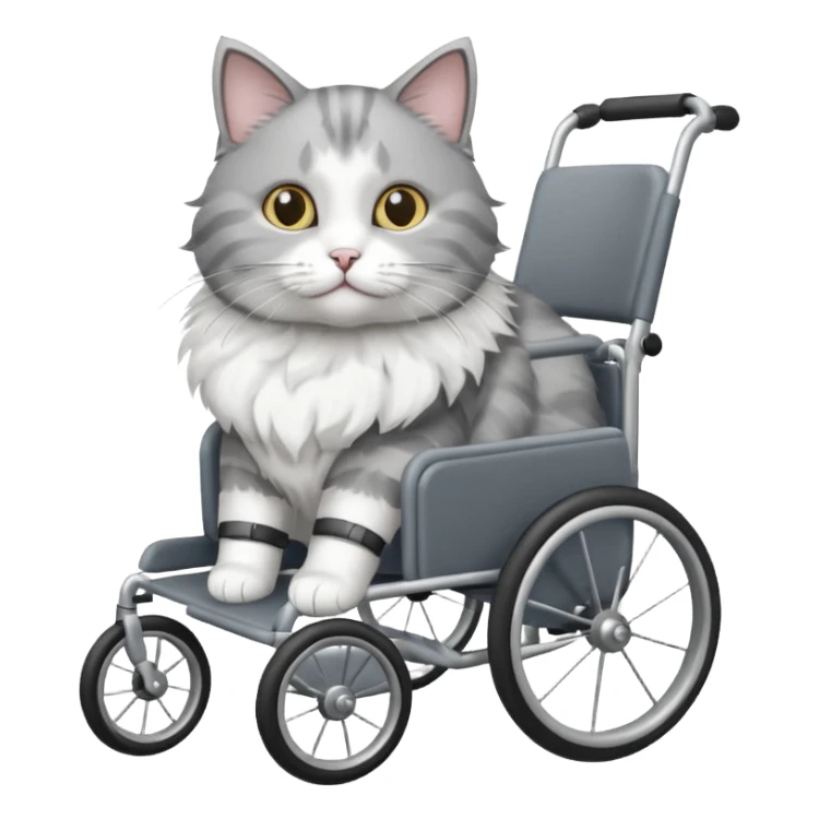 grey and white cat in a cat walking wheelchair sticker