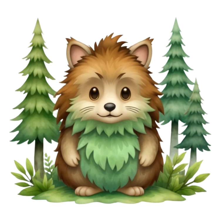 watercolor furry creature in a misty forest sticker