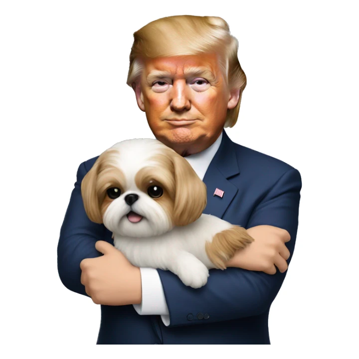 Donald trump holding a shih tzu dog in his arms sticker
