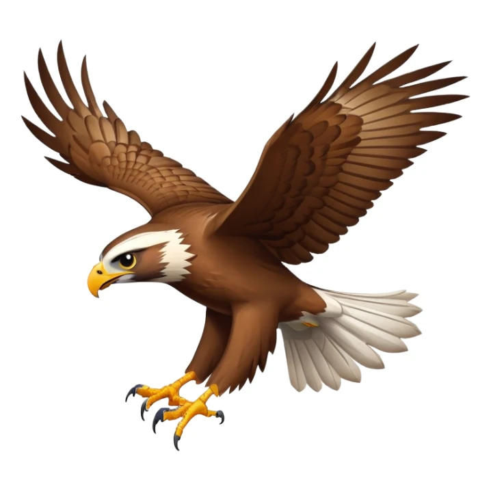 An emoji of a majestic hawk in mid-flight, with its wings spread wide. Sharp eyes, strong beak, and detailed feathers, symbolizing power, focus, and speed sticker