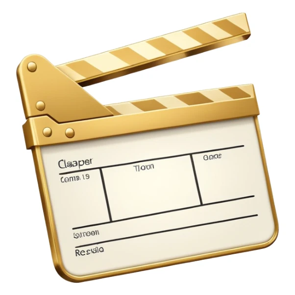 ultra simplified movie clapper with gold and white colors, two simple rectangles with a diagonal line sticker