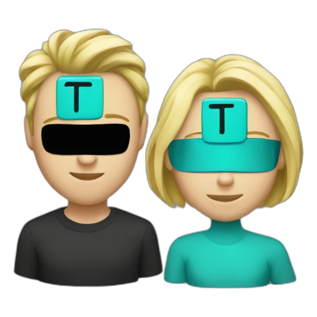 two characters, one after the other, one is a black lowercase letter t and the other is a turquose verical bar sticker