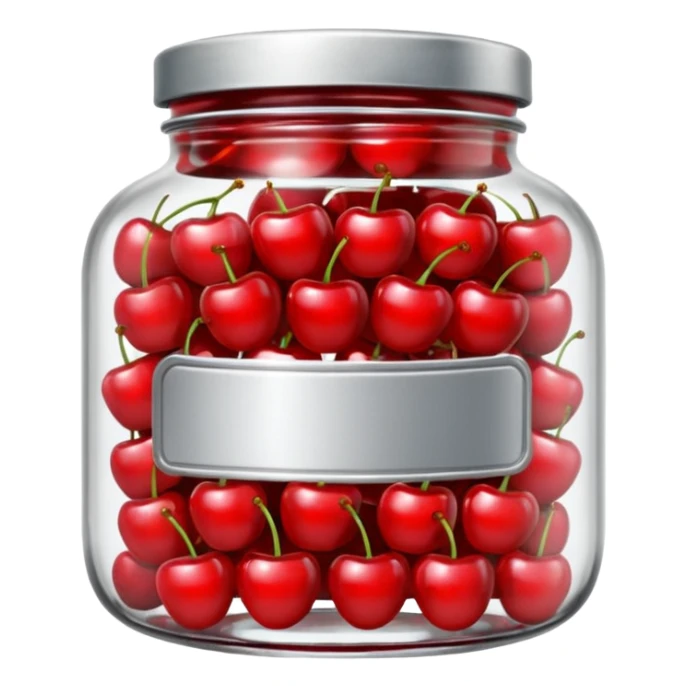Realistic glass jar with silver metallic lid filled with maraschino cherries inside of it. sticker