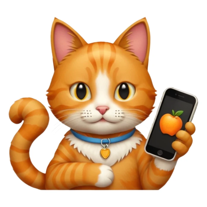 cat holding an iPhone, apple style emoji sticker