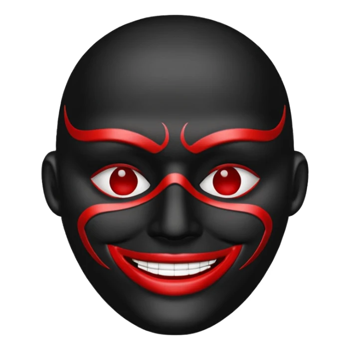 Black mask with red lines around the mouth like it's smiling sticker