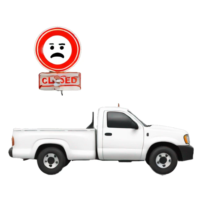 "road closed" sign tied to a white truck sticker