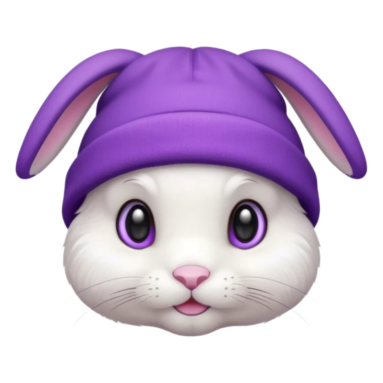white Bunny wear a purrple benie hat sticker