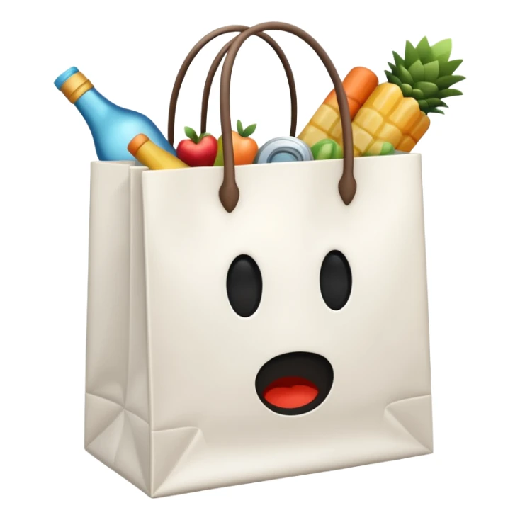 white shopping bag without face, and there are something full inside it, but it is not food sticker