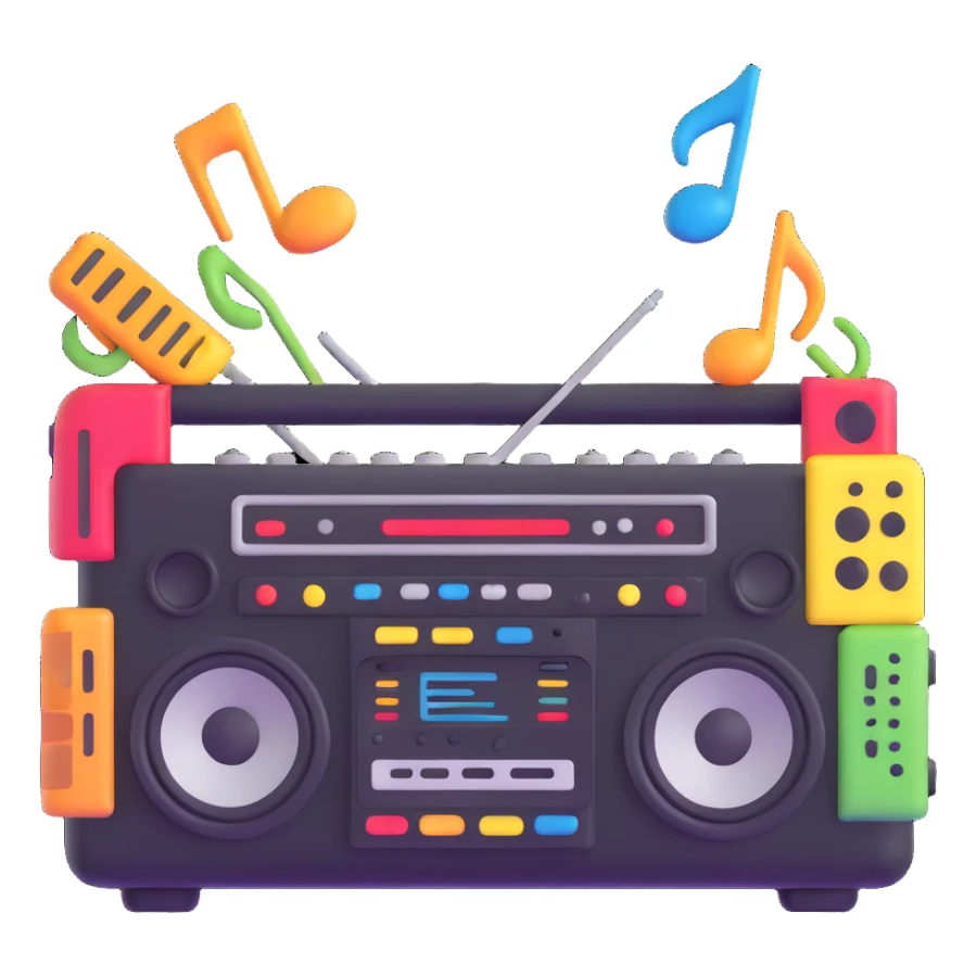boombox with musical elements sticker
