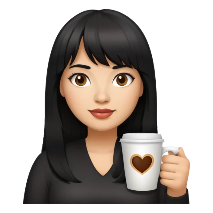 Latina female with bangs black long hair plus size with coffee cup sticker
