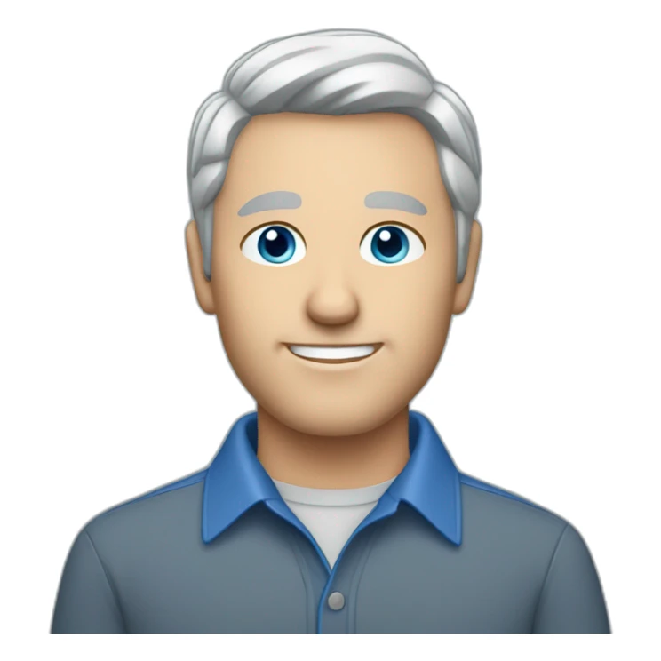 caucasian man, short grey hair, blue eyes, blue collar shirt sticker