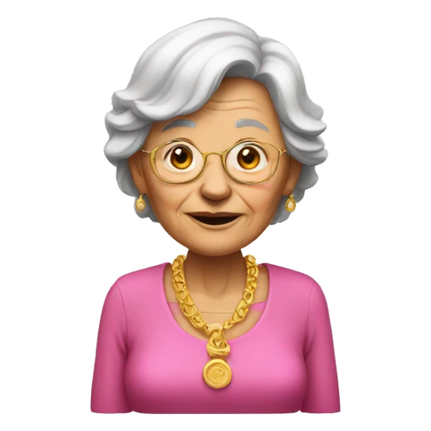 old woman with gold and pink shirt sticker
