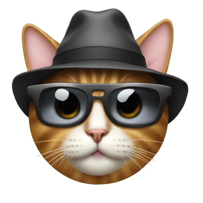 Cat wearing a hat with sunglasses sticker