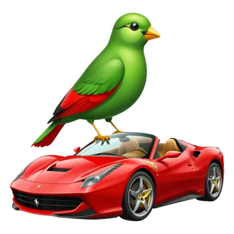 A green bird with ferrari car sticker