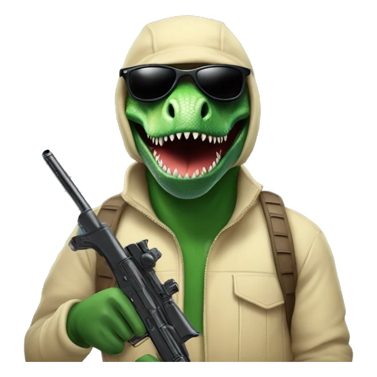 Dinosaur with ski mask and gun in its hand  sticker