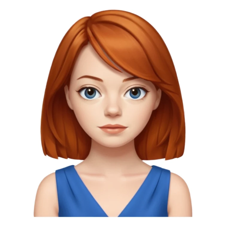 Emma Stone, orange brown hair, blue dress sticker