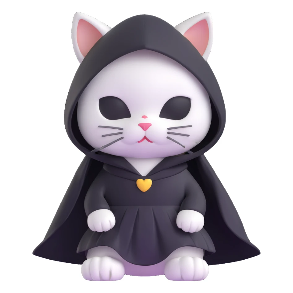 white baby cat wearing a black mini dress and black veil sticker